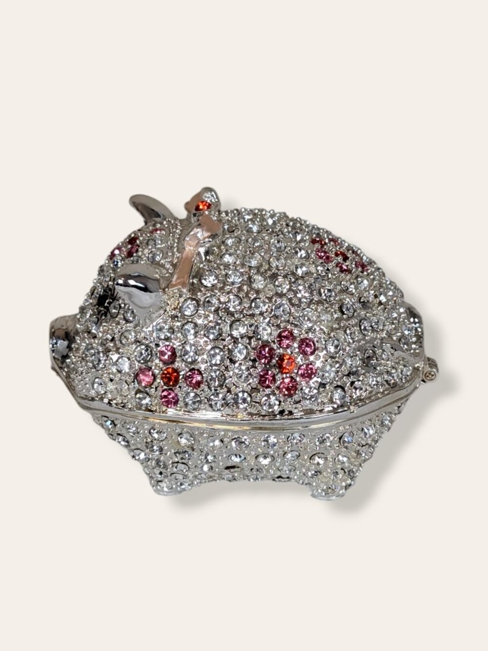 White & Pink Rhinestone Pig Trinket Box - Picture 3 of 8
